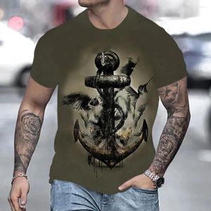 Men's T Shirts Vintage Men T-Shirt 3d Anchor Printing O Neck Short Sleeved Casual Oversized Tops Fashion Streetwear Summer Clothing