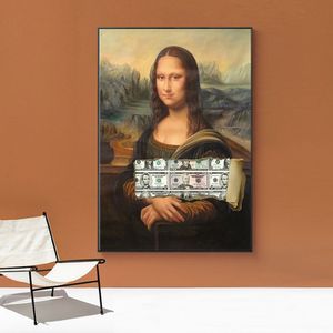 Abstract Mona Lisa Canvas Måla moderna pengar affischer och skriv ut väggkonstbilder för vardagsrumsheminredning