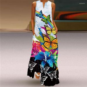 New Casual Dresses Vintage Ink Butterfly Long Dress Women Fashion Evening Maxi Party Beach Sleeveless Sexy Elegant Summer Sundress