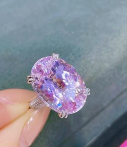 Pierścienie klastra Pierścień Kunzite Fine Jewelry Solid 18k złota natura czysta 14.525CT Gemstones Diamonds Kobieta dla kobiet
