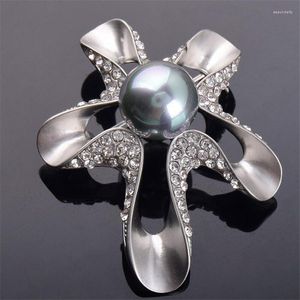 Brosches mode lyxig stor elegant svart pärla stjärnfisk silver färg strass legering djur brosch lady party pins gåvor