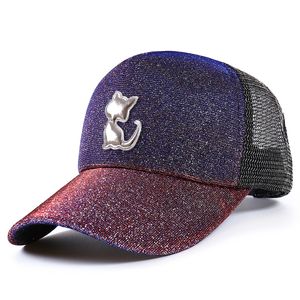 Luxury Designer Glitter Baseball Trucker Cap Adjustable Plastic Snapback Cat Mesh Hats For Adults Womens Mens Bling Shinning Summer Curved Hip Hop Sun Visor