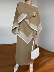 Vestido de duas peças moda camisola coreana conjunto mulheres outono e inverno xale de malha longa desenhada extra grande 231118