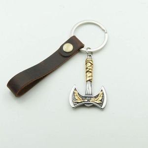 Keychains Creative Ceather Ceather Chaves de keyrope delicado Viking Double Ax Pingente Pingente