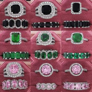 Anéis de luxo real 925 prata esterlina anéis oval princesa corte anel de casamento conjunto para mulheres banda de noivado eternidade jóias zircônia r4975