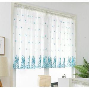 Curtain Embroidered Pink Peacock Sheer Curtain For Kitchen Windows Blue White Rod Pocket Short Sheers Voile Door Drop Delivery Home Ga Dhzk8