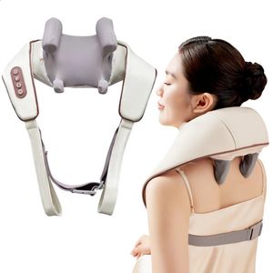 Massageando travesseiros de pescoço elétrico massagem térmica xale shiatsu amassar coluna cervical massageador carro casa costas ombro trapézio músculo 231118