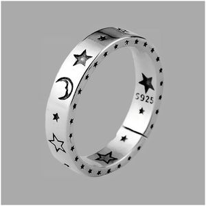 Pierścienie zespołowe vintage Moon Star Otwarcie Thai Sier Kolor Pierścień uśmiechnięta twarz Pierścienie palców dla mody biżuteria s-r613 upuść dhgarden otsde