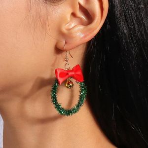 Brincos pendurados requintado natal vermelho bowknot grande círculo charme criativo feminino papai noel elk orelha gancho jóias presentes para meninas