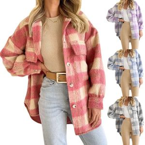 Herren Jacken Mode Winter Kleidung Frauen Plaid Jacken Mantel Street Style Shacket Hemd Jacke Luxus Flauschigen Button-Down Lange Mantel 231120