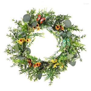 Decorative Flowers Artificial Green Leaves Spring Wreath Front Door Simulation Garland Daisy Butterfly Eucalyptus For Hom