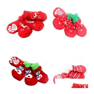 Dog Apparel 4Pcs/Set Autumn Winter Pet Christmas Socks Anti-Slip Knitted Small Dogs Shoes Thick Warm Paw Protector Cute Puppy Cat In Dhomu