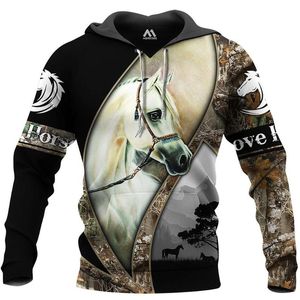 Men's Hoodies & Sweatshirts Animal Horse 3D Printing Hoodie Fashion Hooded Sweatshirt Beautiful Zip Cap Soaked Casual Street Zipper Sportswe