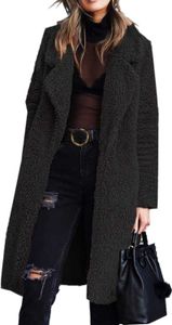 Angassion Women's Fuzzy Fleece Lapel Open Front Long Cardigan Coat Faux Fux Warm Winter Outwear Jackets 16N6WS