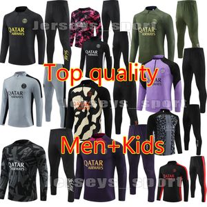 Tracksuit 2023 2024 Mbappe Kids and Men 22 23 24 PSGES Treinamento Treinamento Terno de manga longa Jersey Jersey Kit Uniforme Chandal Adult Boys Fan Player Versão