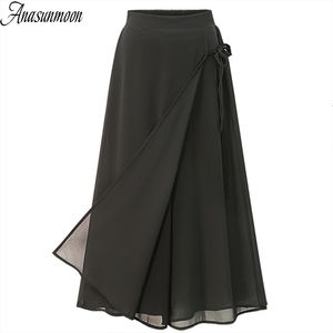 Damenhose ANASUNMOON Sommer Europäischer Stil Plus Größe 5XL Damenhose Lässig Lose Chiffon Wadenlang Schwarz Weites Bein Damenhose 230419