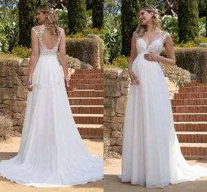 Chiffon Lace Pregnant a-line Wedding Dresses Backless Garden Country beach bohemian maternity Bride Bridal Gowns