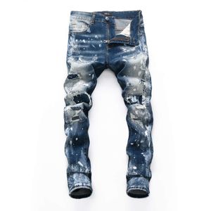 D2 Jeans dsquare jeans Autunno e inverno Jeans strappati con patch Pantaloni da moto per piedi slim fit per ragazzi