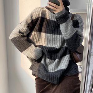Women's Sweaters Oversized Loose Pullover Sweater Women Autumn Winter Color Matching Stripe Knitwear High Collar Long Sleeve Knitted Tops