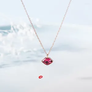 Colares pingentes OBEAR Bohemia Red CZ Crystal Lips para mulheres meninas banhado a prata gargantilha colar jóias