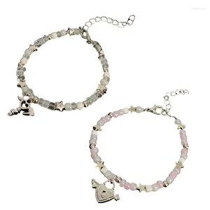 Strand Adjustable Link Bracelet With Blue/Pink Beads&Star Fashionable Handring Jewelry N58F