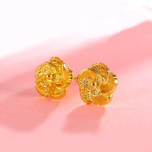 Brincos de puro cor de ouro puro para mulheres adorável flor Brincos femme pendiente de casamento acessório de jóias de noiva Bijoux