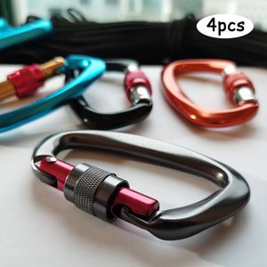 Flings de cordões e correias 4pcs escalada profissional Carabiner 25kn d Shape Shapebing Buckle Lock Lock Lock Acessórios de equipamentos de escalada ao ar livre 230419