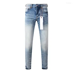 Herren Jeans High Street Fashion Lila Retro Hellblau Stretch Skinny Fit Marke Männer Plain Washed Hip Hop Knöpfe Denim Hosen