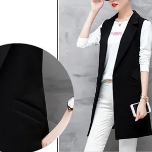 Women's Suits Spring Lady Waistcoat Elegant Sleeveless Suit Coat Mid-length Lapel Jacket With Thin Pockets Formal Ol Commute Style