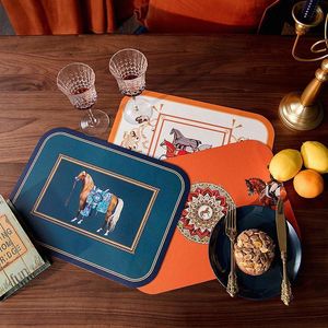 Classic Retro Disposable Leather Placemat Coasters Waterproof Oil-Proof Heat Insulation Anti-Scald Western-Style Placemat Dining Room Table Mat Coaster