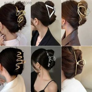 ヘッドウェアヘアアクセサリー新しいパンク幾何メタルゴールドシルバーシンプルヘアクリップCL女性用トレンラージカニキャッチクランプ韓国ヘッドウェアアクセサリーズ231214