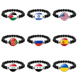 Israel Palestine flag gemstone bracelet for men and women versatile black beaded bracelet hand jewelry