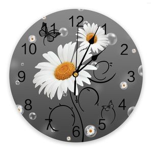 Wall Clocks Yellow Daisy Butterfly Bubble Gray Clock Modern Design Living Room Decoration Mute Watch Home Interior Decor