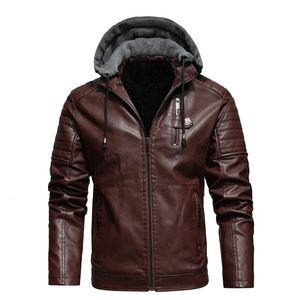 Giacca in pelle PU da uomo in pelliccia sintetica invernale in pelliccia sintetica di alta qualità in peluche di alta qualità da uomo in moto da strada moda uomo cappotti con cappuccio 231120