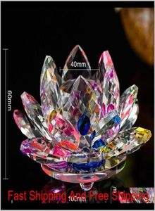 Artes e artes 100mm k9 cristal flor de lótus artesanato feng shui ornamentos estatuetas vidro paperweight festa gi9439644