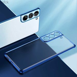 携帯電話のケースサムスンギャラクシーS23 S23 S21 S20 ULTRA PLUS SLIMクリアショックプルーフカバー用の高級メッキフレーム透明ソフトシリコンケース