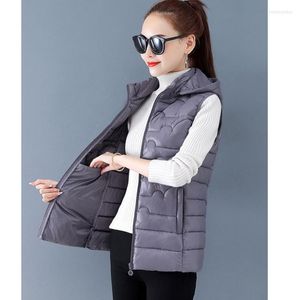 Kamizelki damskie jesienne zimowe kaptura wyściełana kurtka bez rękawów Koreańska moda Slim Fit Top Krótki kamizelka