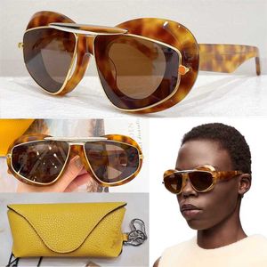 Wing-Doppelrahmen-Sonnenbrille aus Acetat und Metall. Damen-Designer-Sonnenbrille. Havana-Pilotenrahmen, braune Gläser, Damenmode-Brille LW40120I. Mit Originalverpackung