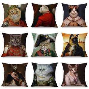 Almofada Decorativa travesseiro decorativo 45x45cm Retrato geral de gato imite famosa pintura a óleo Arte Decorativa Cushion Capa Nórdica Funky Animal Style Sofá Passagem