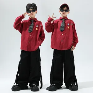 Scene Wear Modern Jazz Dance Costume Boys Hip Hop Long Sleeves Shirt Tie Pants Kids Concert Performance Suit Kpop Clothes BL12076