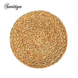 Mats Almofadas Conjunto de 4 placemats redondos para mesa de jantar Wicker Wicker Natural Strawhouse House Charger Plate Rustic Plate Resistant Place Mats 230419