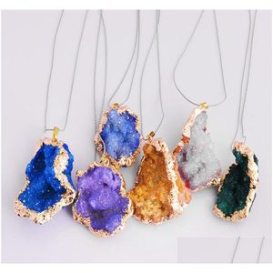 Pendant Necklaces Irregar Druzy Teardrop Gold Plated Hollow Agate Edged Necklace Hearling Pendants For Women And Men Drop Delivery Je Dhusq