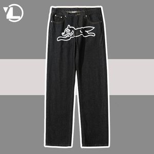 Jeans da uomo Flying Dog Stampa Uomo Retro High Street Oversize Pantaloni casual in denim Hip Hop Harajuku Pantaloni lavati dritti Pantaloni larghi 230420