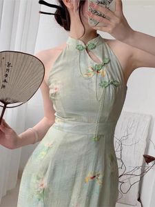 Повседневные платья Платье Cheongsam для молодой девушки в китайском стиле Улучшенное современное сексуальное Ципао без рукавов с винтажным принтом и цветочным принтом для женщин Элегантная вечеринка