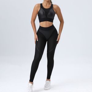 Yoga kläder Gym Set Womens Outfits Lycra Mesh Sport Set Women Transparenta Workout Clothes for Women Tracksuit Sportswear Black 230420