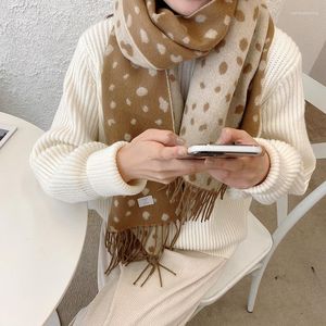 Eşarplar 2023 Koreli Sonbahar Kış Leopar Baskı Kadın Eşarp Kalınlaştırılmış Sıcak Püskül Uzun İmitasyon Kaşmavarı Şal Hijab