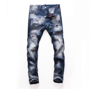 Dsquare d2 jeans jeans azul lavado cintura baixa e pés pequenos boate bordado qualidade d2 calças jeans dos homens