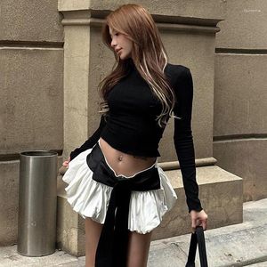 Work Dresses Bow Skirt Sets For Women Sexy Backless Bandage Lace Up Shirt Femme Fashion Folds Mini Skirts 2 Piece Suits Womens