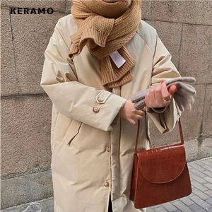 Kvinnor Down Parkas Casual Simple Solid Long Sleeved Jacket Maxi Xlong Winter Overdized Single Chest Warm 231118