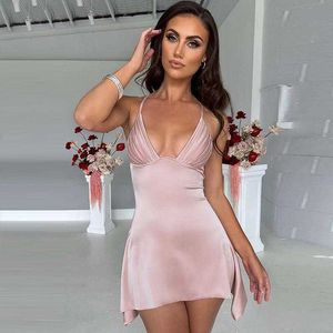 Mulheres primavera moda vestidos sexy decote em v sem costas tubo top cinta vestido atacado